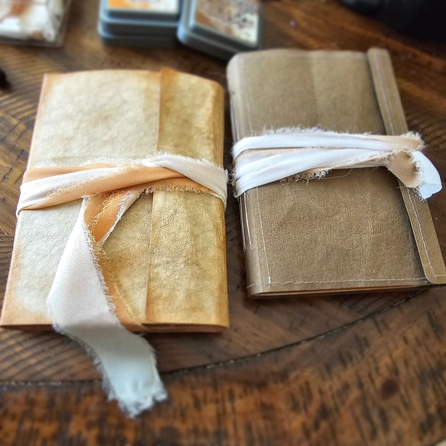 Brown and Blue Journal with Fabric Wrapped around it  